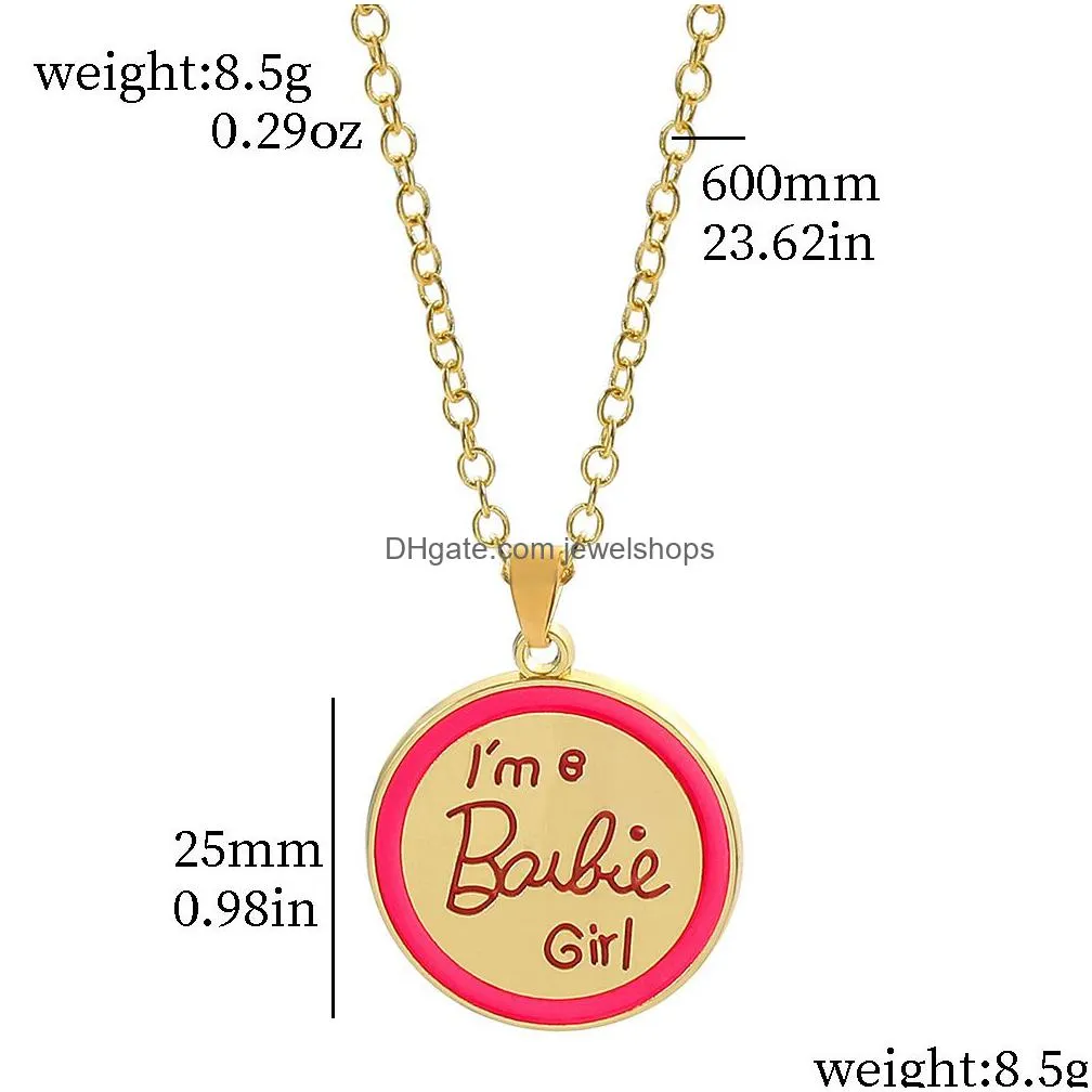 Pendant Necklaces Cute S Letter Necklaces Pink Color Round Pendant With Gold Link Chain Girls Princess Party Jewelry Charms Fashion De Dham1