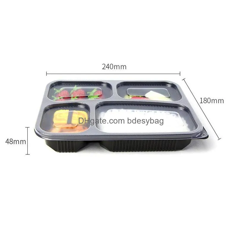 400pcs/lot disposable meal prep containers 4 compartment food storage box microwave safe lunch boxes wholesale lx4509