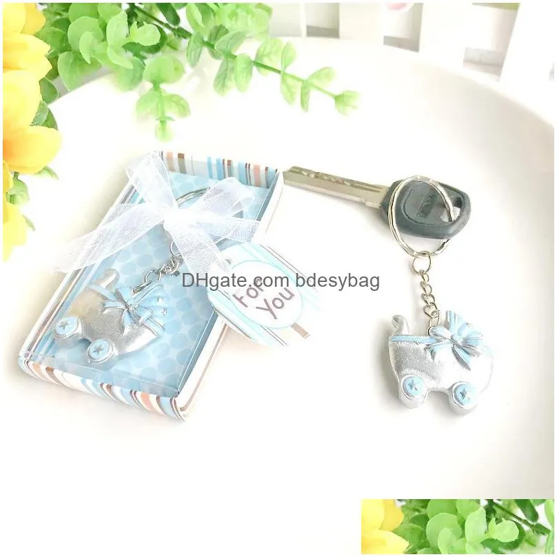 new baby shower favors pink/blue baby carriage design key chains birth christening gift keychain favor lx2448