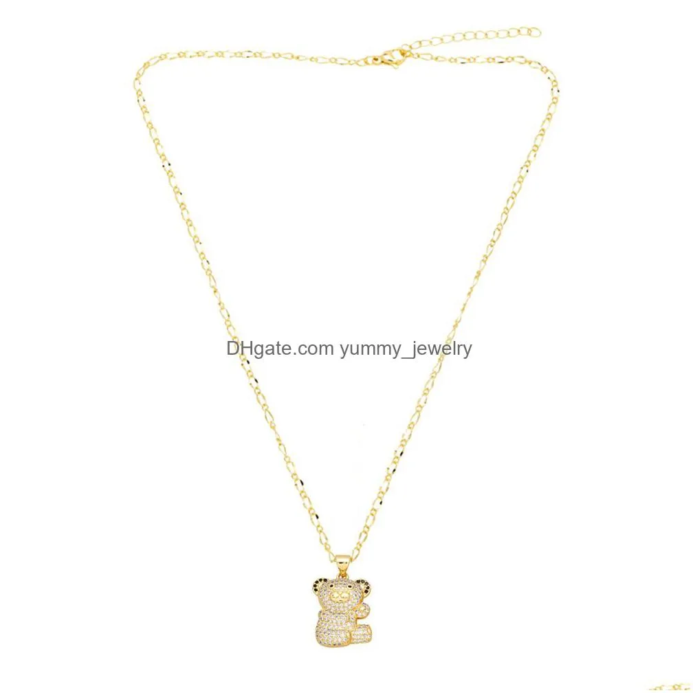 Pendant Necklaces Zircon Small White Bear Necklace For Women Copper Gold Plated Cute Animal Jewelry Collares Para Mujer Oson Drop Deli Dhlep