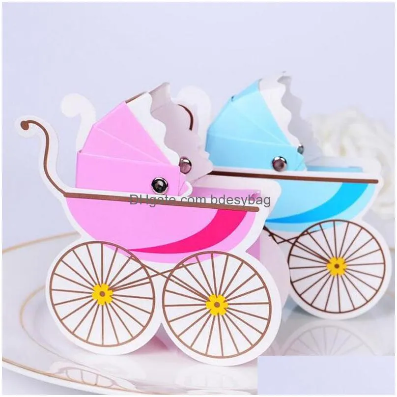 creative stroller shape wedding candy box party baby shower baptism favor paper gift boxes packing party supplies za1392