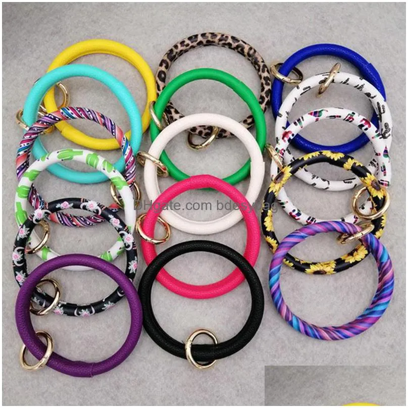 2019 new arrival leather bracelet keychain faux leather round bracelet keychain sunflower leopard serape cactus gift lx2022