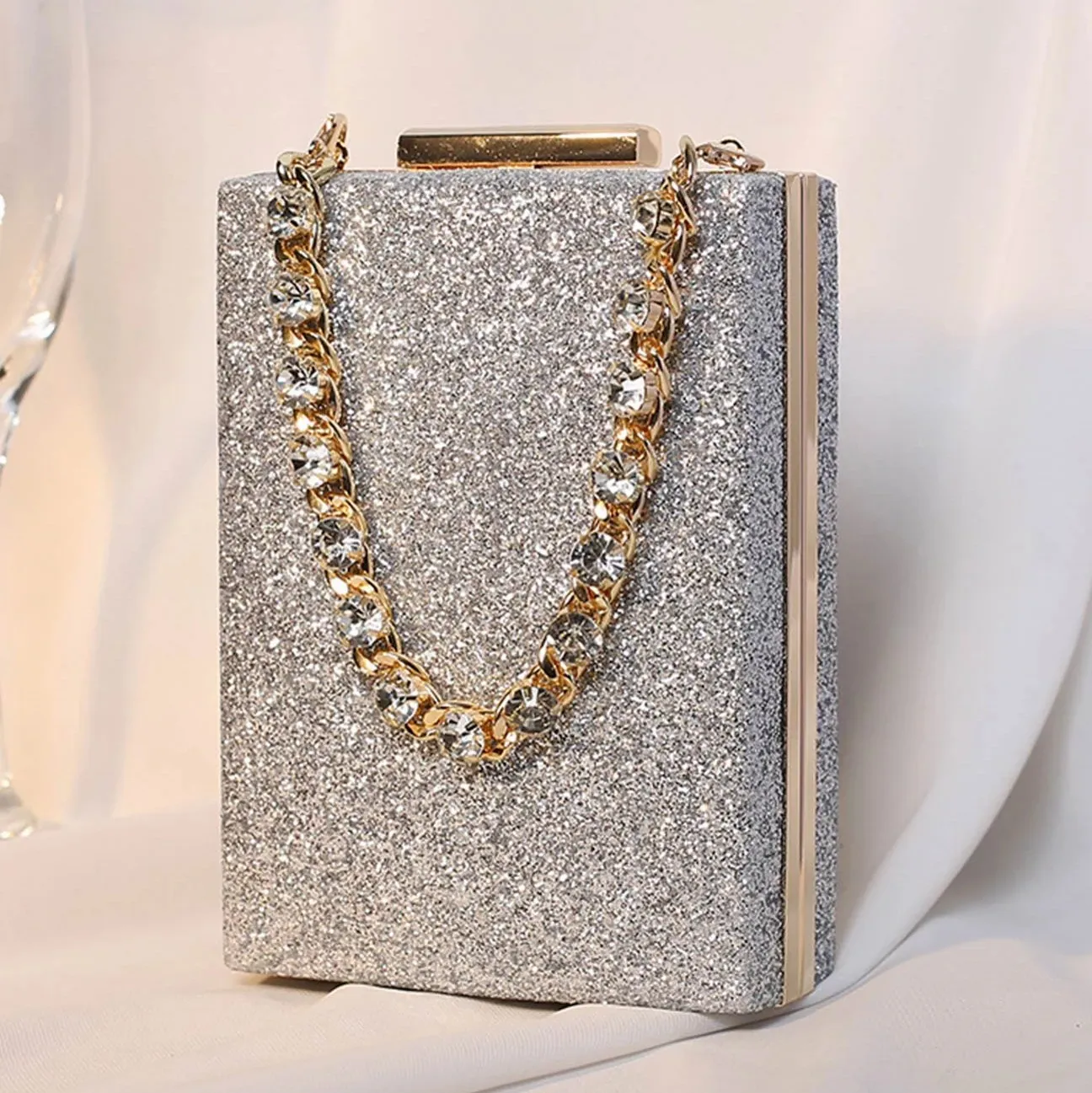 Women Metal Box Bag Shiny Diamonds Clutches Purse Evening Party Handbag Top Luxury Bling Fashion Ladys Party Pouch Bags CL2930