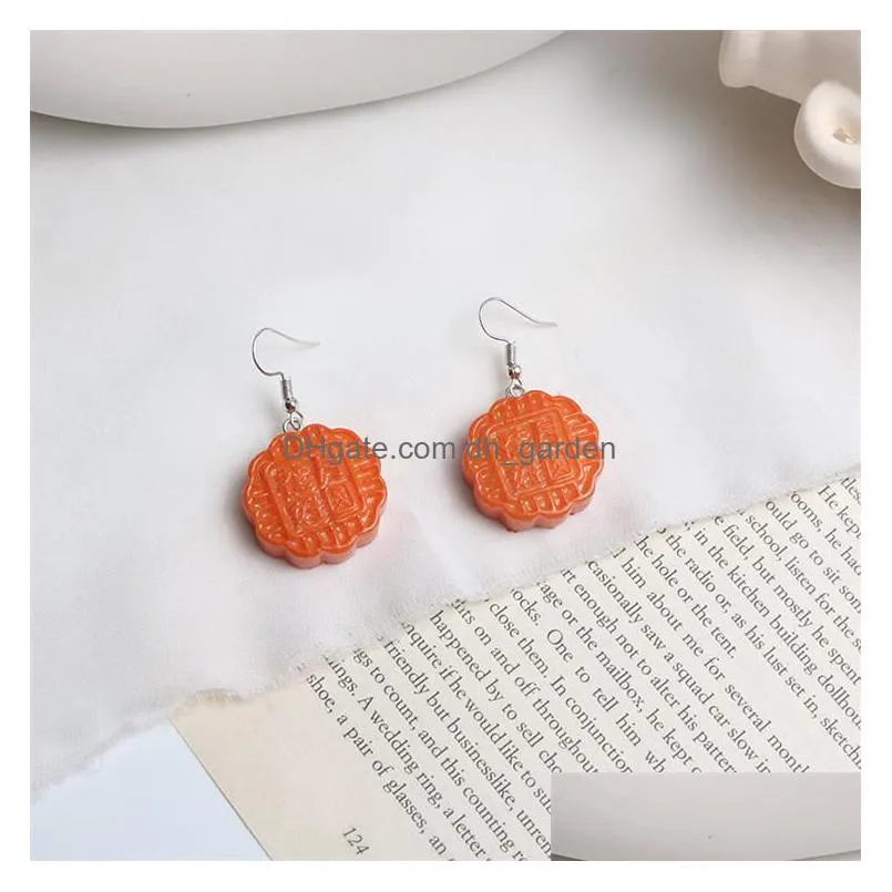 dangle chandelier funny jewelry imitation chinese mooncake drop earrings resin delicious traditional nice gift