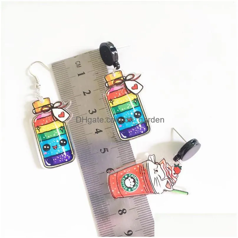 dangle chandelier wholesale cute acrylic earrings for women creative handmade funny tea cup personality cartoon bottle