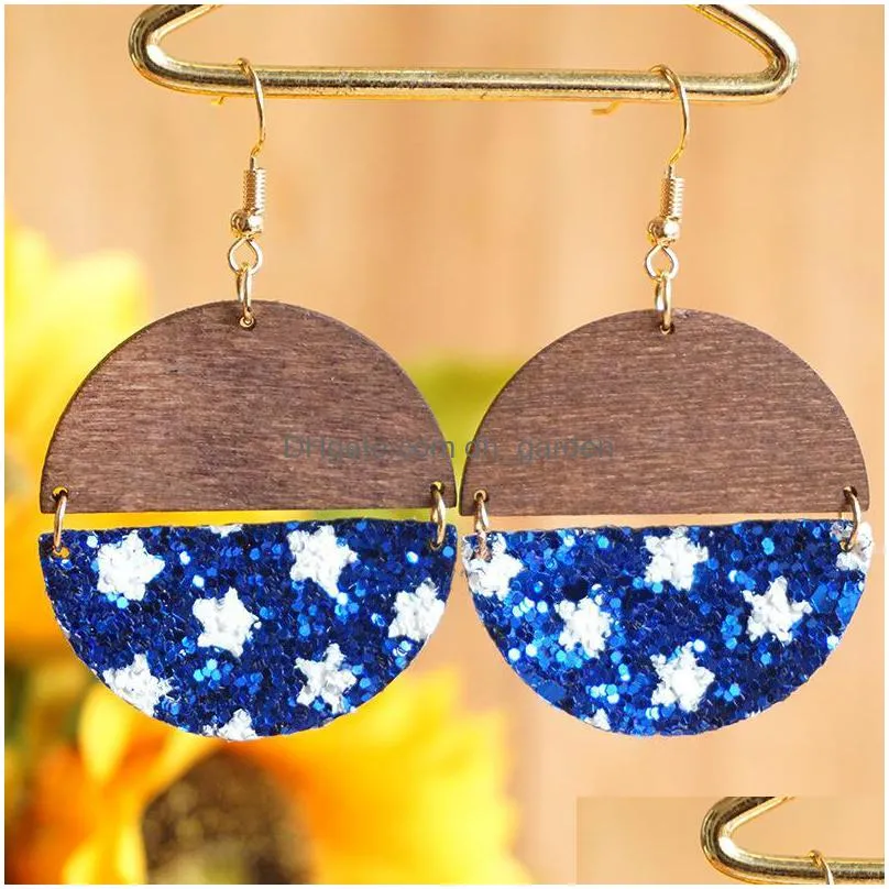 dangle chandelier teardrop stars and stripes glitter leather wood drop earrings for women