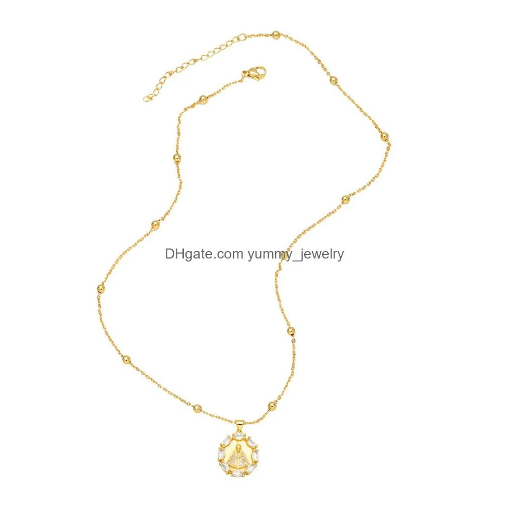 Pendant Necklaces Relius Virgin Mary Necklace For Chirstian Gold Plated Copper Cubic Zirconia Jewelry Vne162 Drop Delivery Jewelry Nec Dhke2
