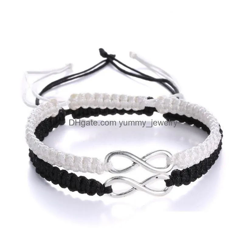 Charm Bracelets Voleaf 2Pcs Cute Handmade Weave Infinity Alloy Couple Bracelet Fashion New Design Jewlery For Valentines Day Vbr125 Dr Dhfy9