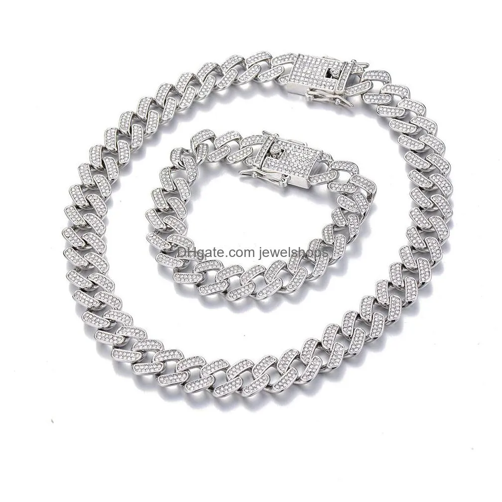 Chains Luxury  Cuban Chains Necklaces For Men 15Mm Chunky Sier Gold Link Chain Fashion Rhinestone Hip Hop Rapper Necklace Bling W Dhjwv