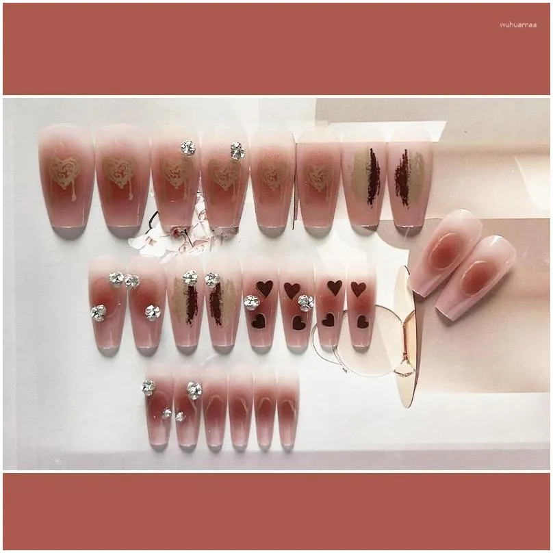 False Nails False Nails Winter Red Brown Warm Nail Enhancement Love Diamond 3D Korean Drop Delivery Health Beauty Nail Art Salon Nail Dhdvh