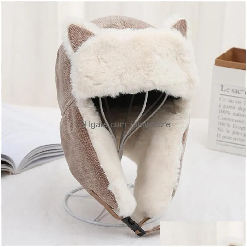 Beanie/Skull Caps Beanie/Skl Caps Winter Russian Hat Womens Warm Earmuff Thickened Earplug Cold Proof Cotton Cats Ear Hatbeanie/Skl Dr Dh6Xr