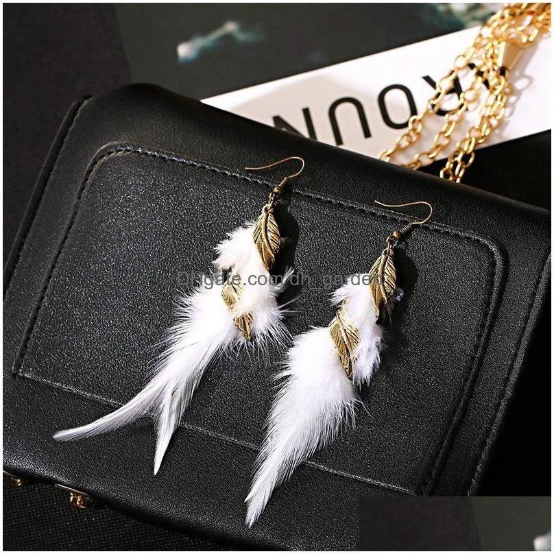 dangle chandelier bohemian leaf feather earrings for women 2021 jewelry gold pendant tassel drop