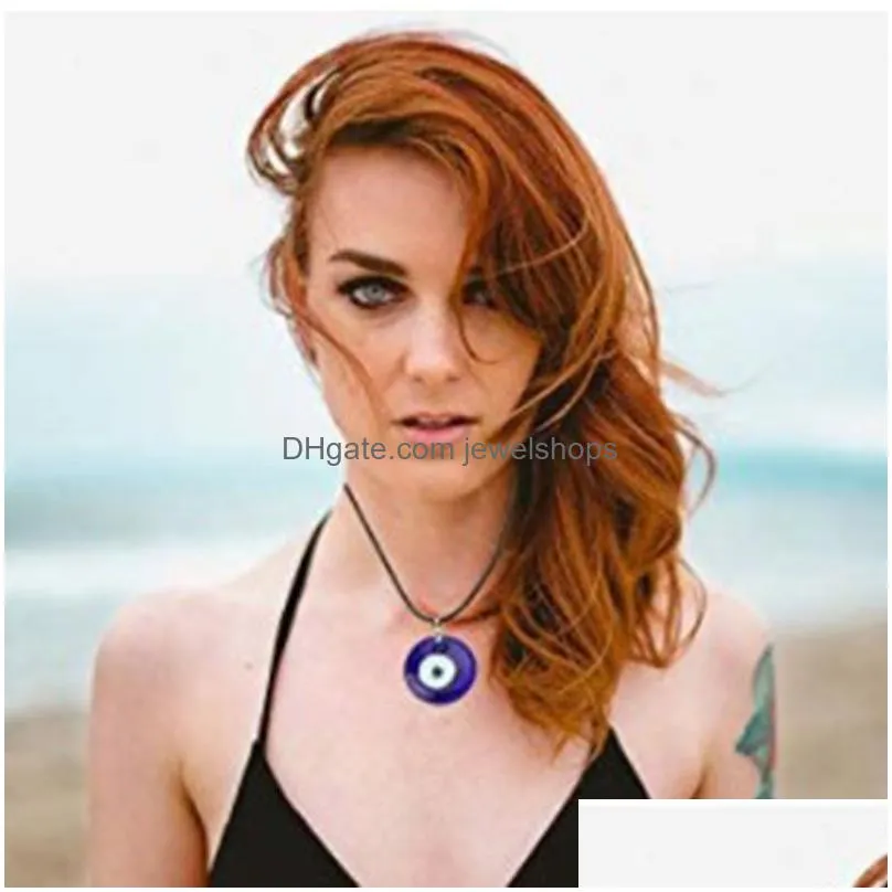 Pendant Necklaces Evil Eye Necklaces Turkish Blue Glass Pendant Leather Rope Chain For Women Men Gift Lucky Ojo Turco Protection Choke Dht5V