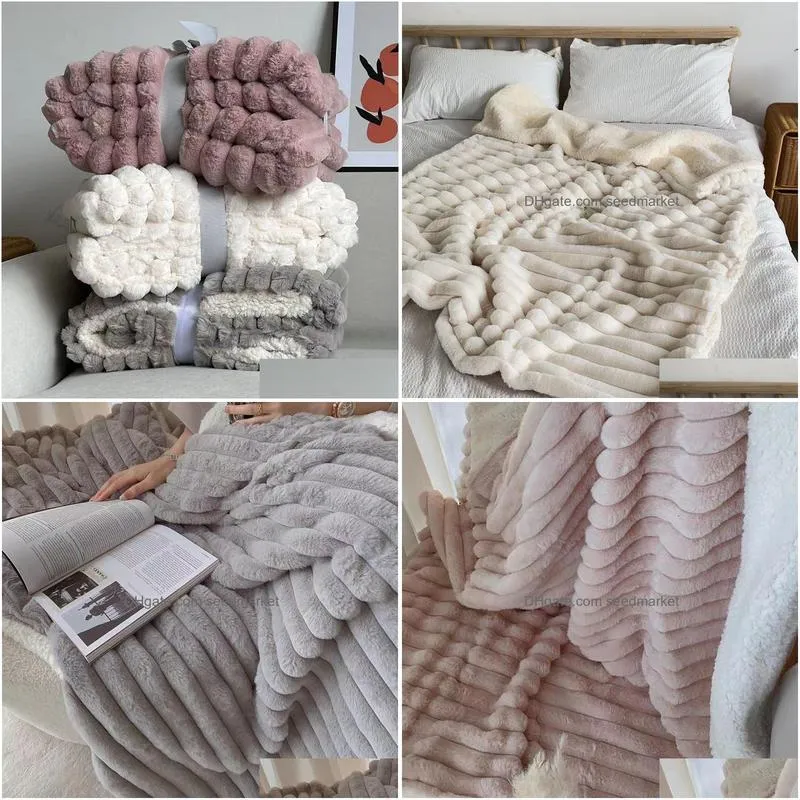 blankets ins high quality faux-rabbit fur autumn winter warm blanket thicken plush sofa blankets for beds high-end warmth sofa blanket