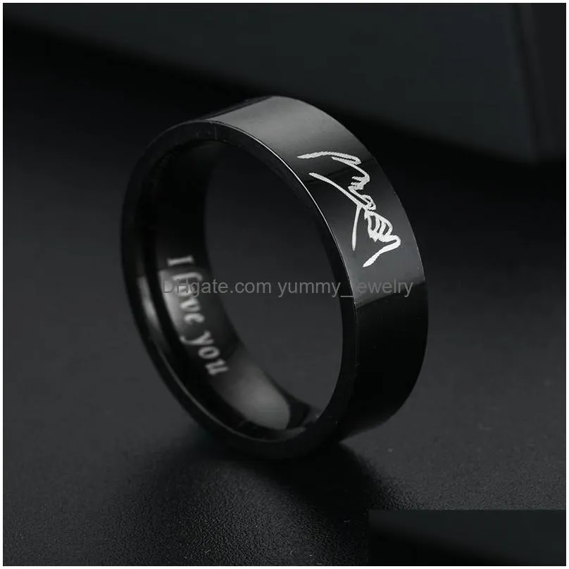 Couple Rings Voleaf 2023 Fashion Titanium Steel Couple Hand In I Love You Retro Ring Simple Jewelry Gift Vrg111 Drop Delivery Jewelry Dhtg1