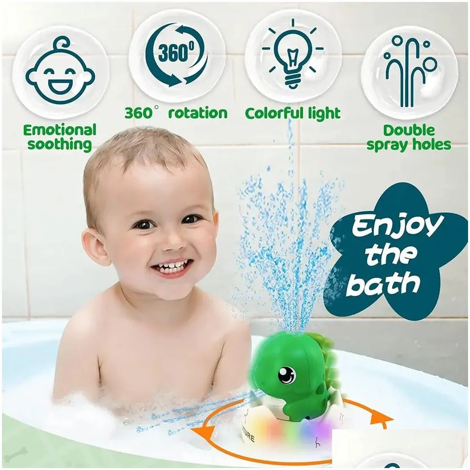 Newest cartoon automatic spray water bath dinosaur bathing toy electric induction sprinkler bathtub shower dinosaur toy for kids