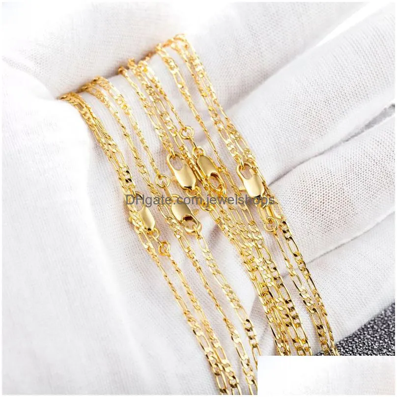Chains 2Mm Figaro Chain Gold Plated Necklaces For Men Women 31 Flat Design Jewelry Fashion Diy Accesories Gifts 16 18-30 Inches Drop D Dhvp5