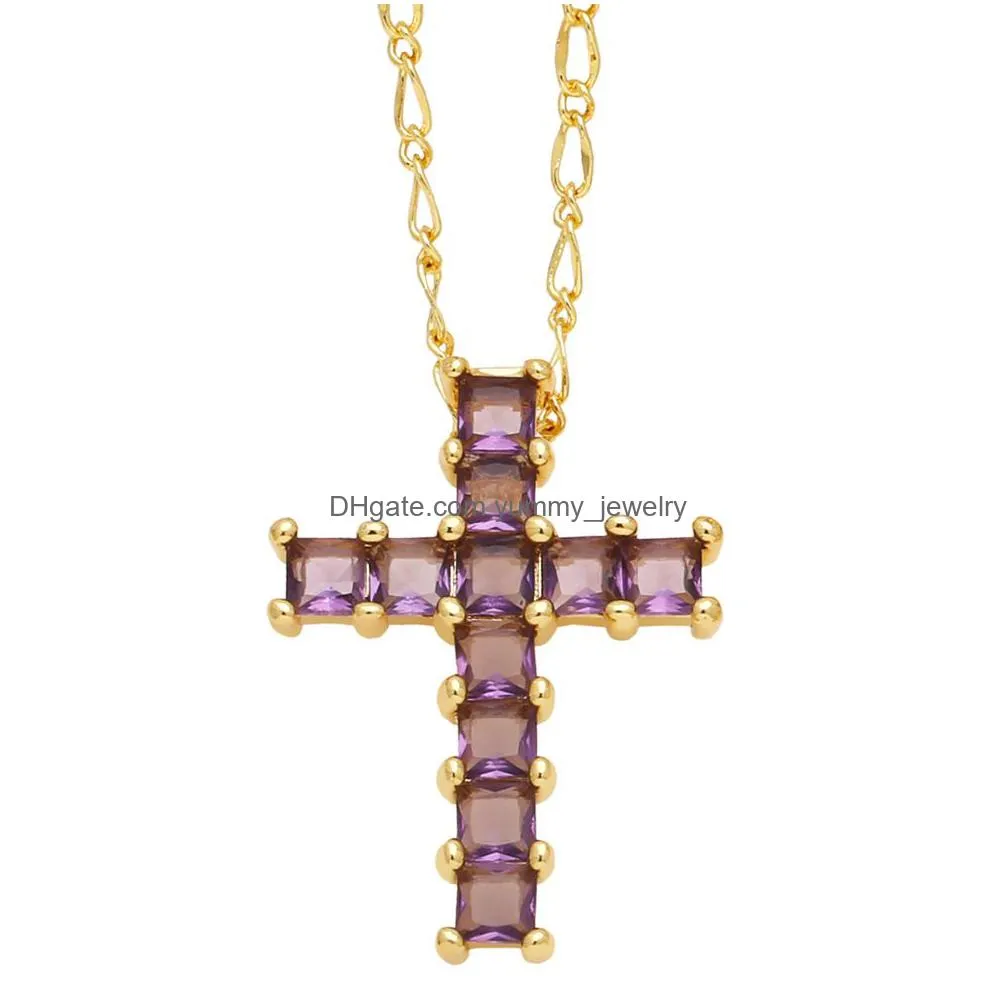Pendant Necklaces Green Crystal Cross Necklace For Women Copper Cz Jesus Gold Plated Relius Jewelry Collar Cruz Drop Delivery Jewelry Dhhci