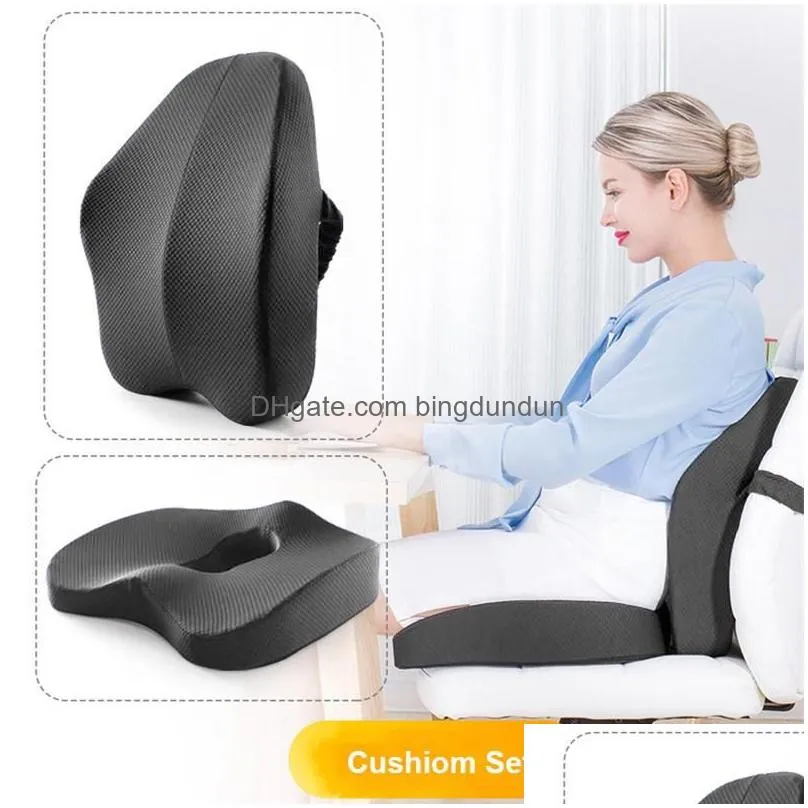 Cushion/Decorative Pillow Cushion/Decorative Pillow Memory Foam Lumbar Support Chair Cushion Orthopedic Seat For Car Office Back Sets Dhszr