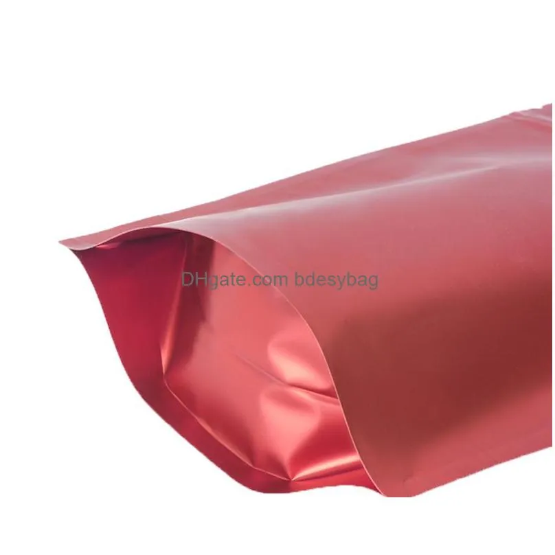 matte red mylar foil stand up bag zip grip seal resealable reclosable tear notch doypack food storage pouches lx4225