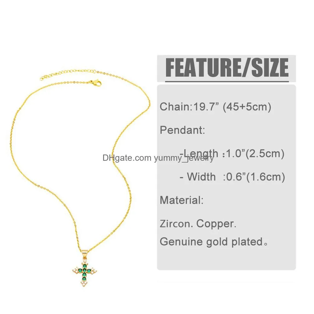 Pendant Necklaces Voleaf Relius Cross Necklaces For Men Cz Genunine Gold Plated Copper Trendy Rainbow Christianity Jewelry Vne111 Drop Dhrsd