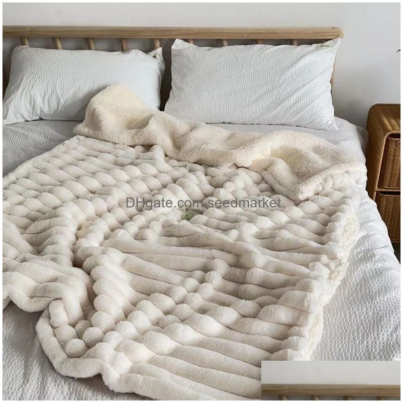 blankets ins high quality faux-rabbit fur autumn winter warm blanket thicken plush sofa blankets for beds high-end warmth sofa blanket