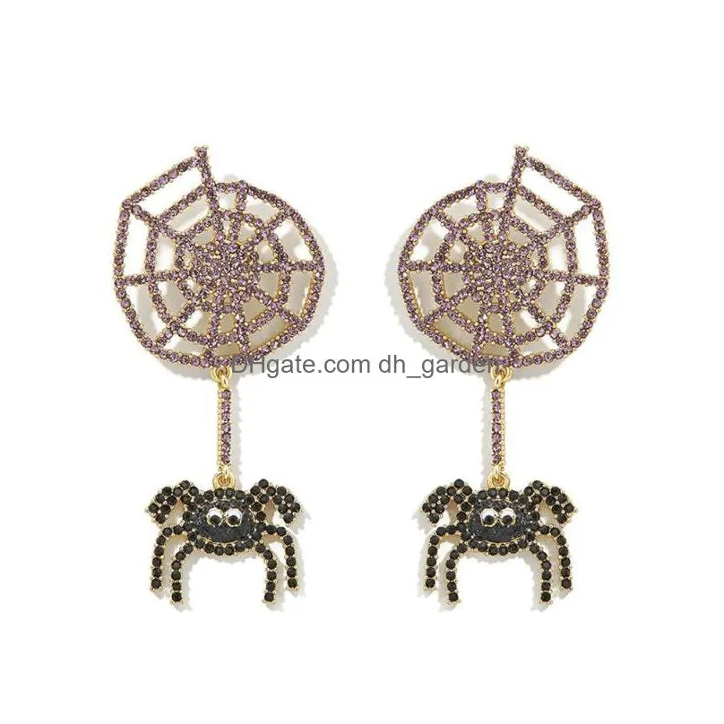 dangle chandelier beauty layer creative spider earrings cute statement rhinestone cobweb girl earring novelty 2021 trendy jewelry