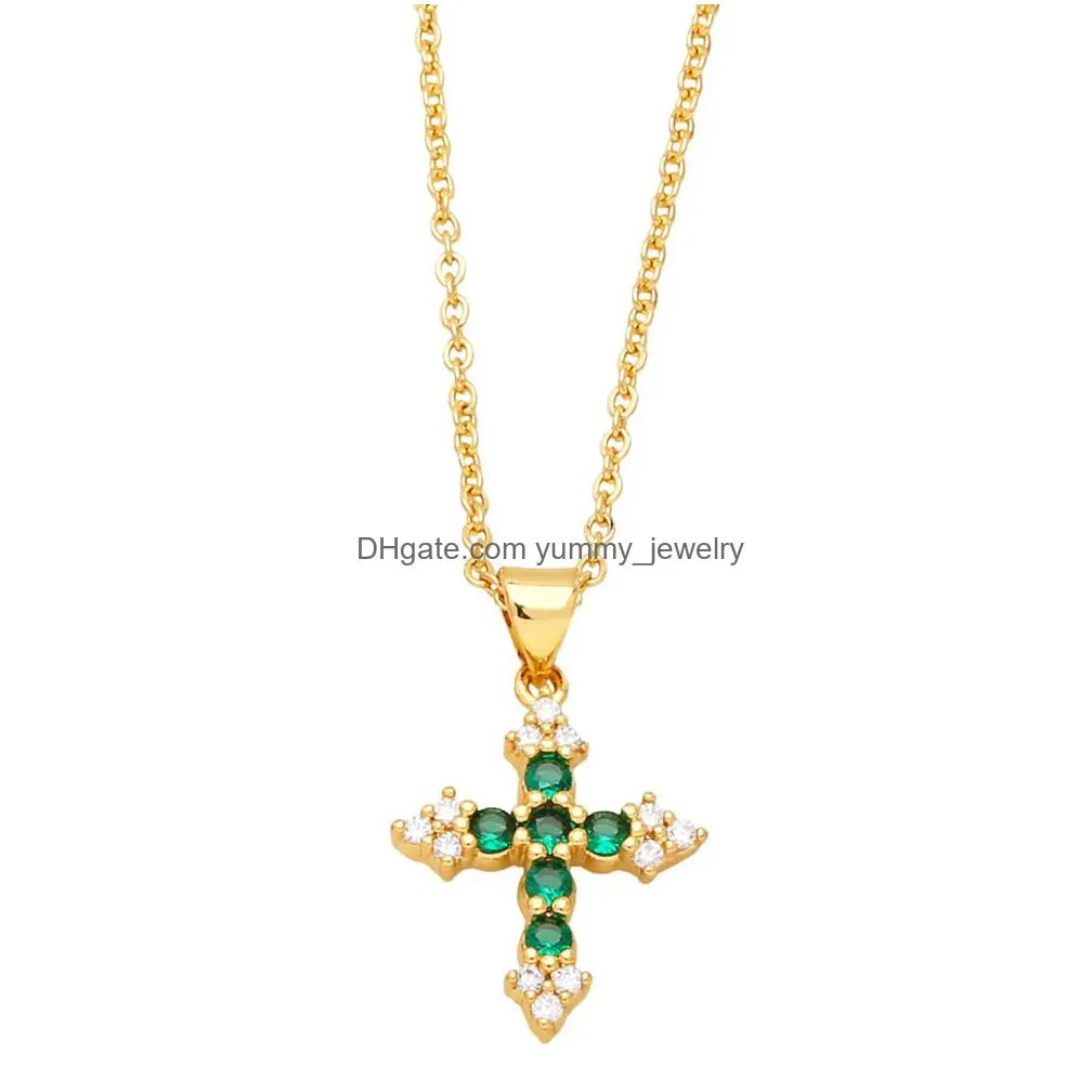 Pendant Necklaces Voleaf Relius Cross Necklaces For Men Cz Genunine Gold Plated Copper Trendy Rainbow Christianity Jewelry Vne111 Drop Dhrsd