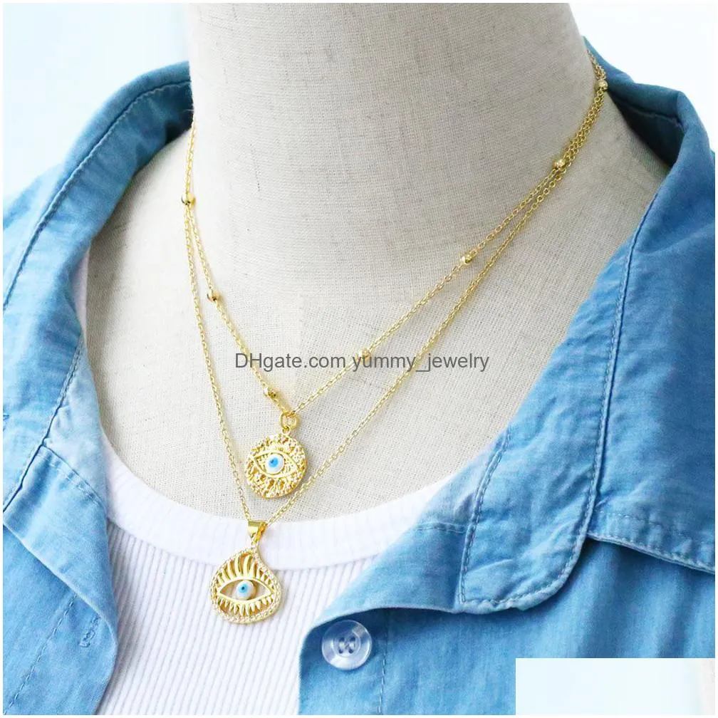 Pendant Necklaces Enamel Evil Eye Pendant Necklaces For Women Crystal Round Gold Chain Greek Turkish Jewelry Vne105 Drop Delivery Jewe Dhosk