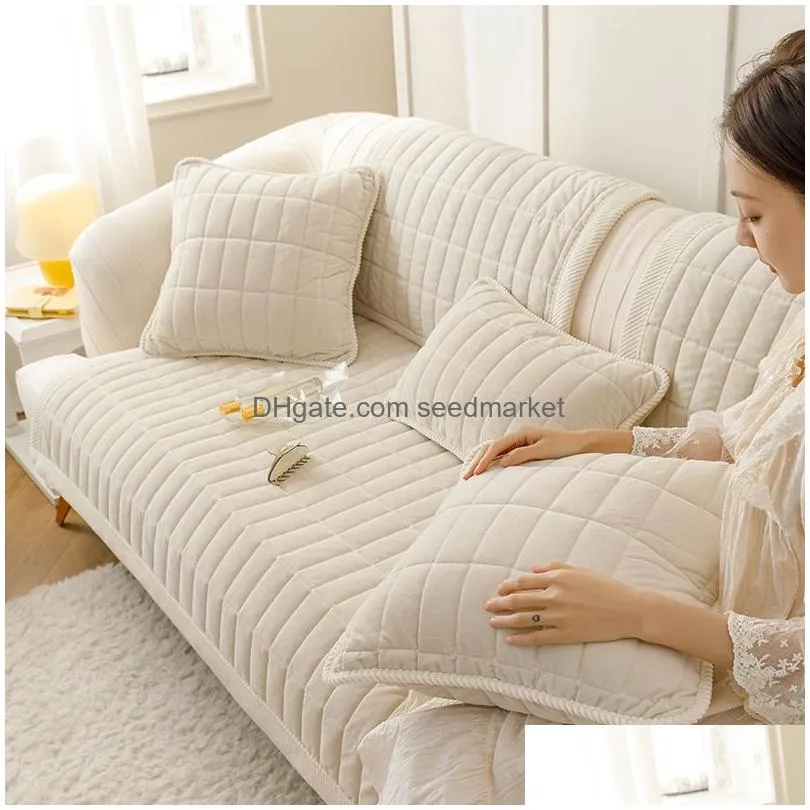 chair covers thicken plush sofa cushion for living room non-slip armrest cloth crystal velvet plaid winter warmth