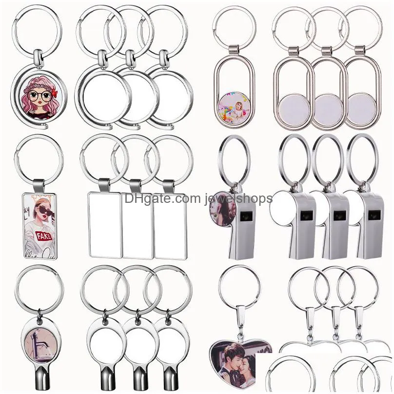 Key Rings Diy Sublimation Blank Keychain Ring Round Heart Rec Pendant Kids Lover Gift Double-Sided Heat Transfer Printing Po Personali Dh8Bt