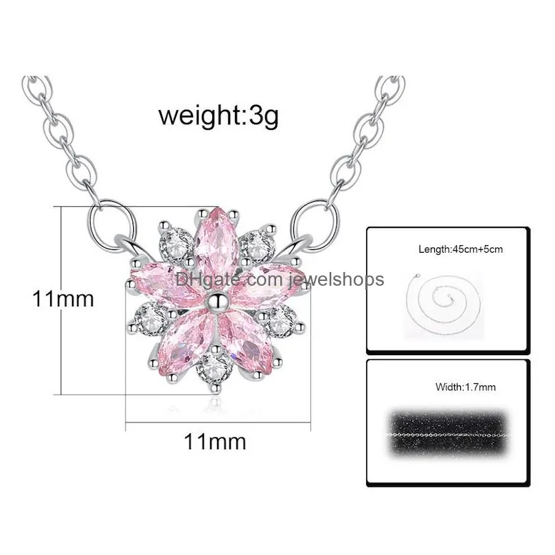 Pendant Necklaces Crystal Flower Pendant Necklaces Women Sier Link Chain Pink Sakura Cherry Valentines Day Christmas Jewelry Birthday Dhyko