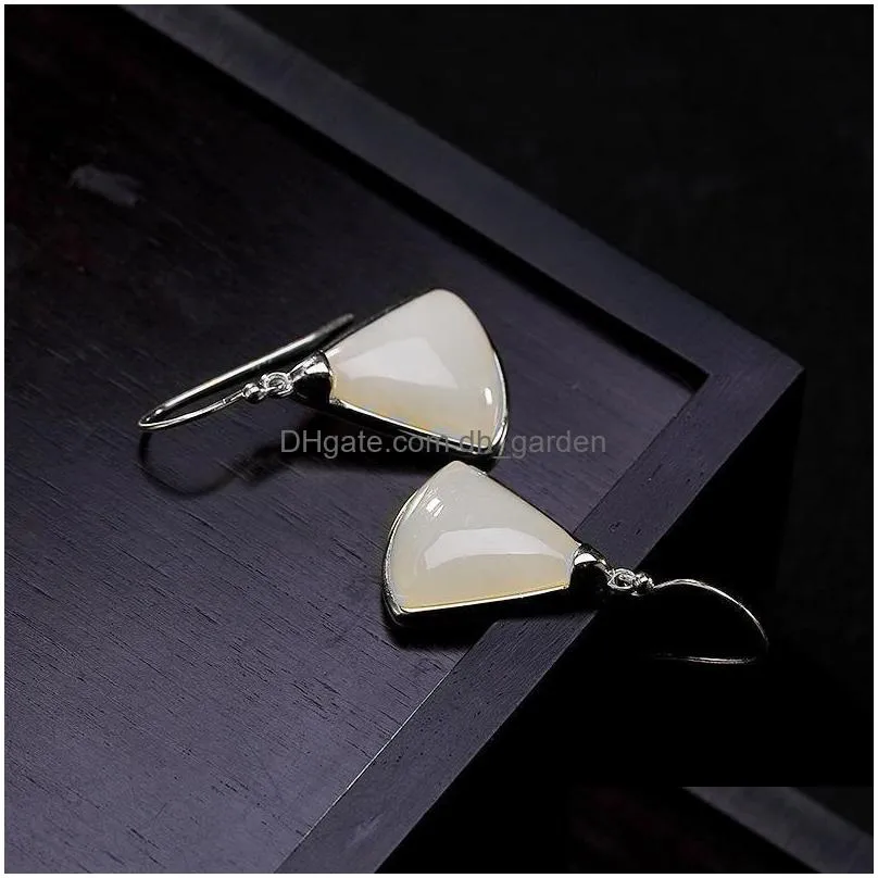 dangle chandelier designer original gilt craft natural hetian jade geometric earrings simple retro exquisite ladies silver jewelry