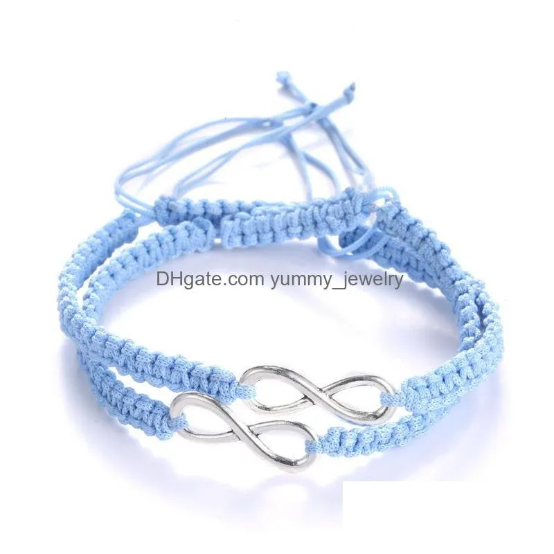 Charm Bracelets Voleaf 2Pcs Cute Handmade Weave Infinity Alloy Couple Bracelet Fashion New Design Jewlery For Valentines Day Vbr125 Dr Dhfy9