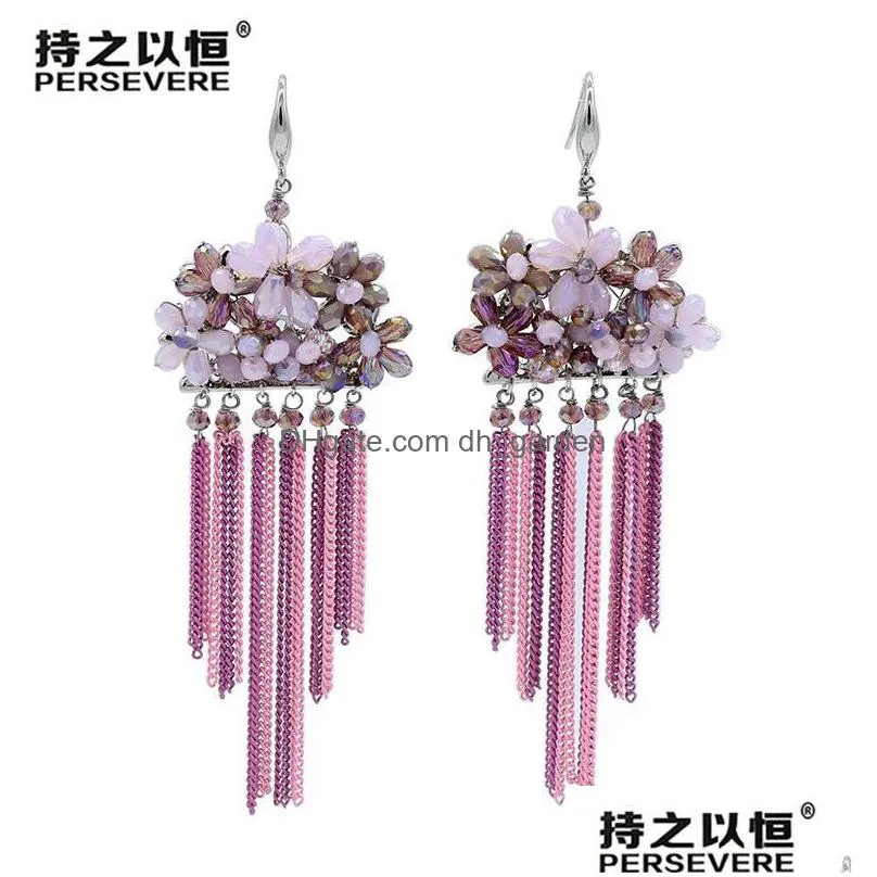 dangle chandelier cute crystal flowers chain drop tassel earrings for women wedding 2021 handmade bridal jewelry accessories