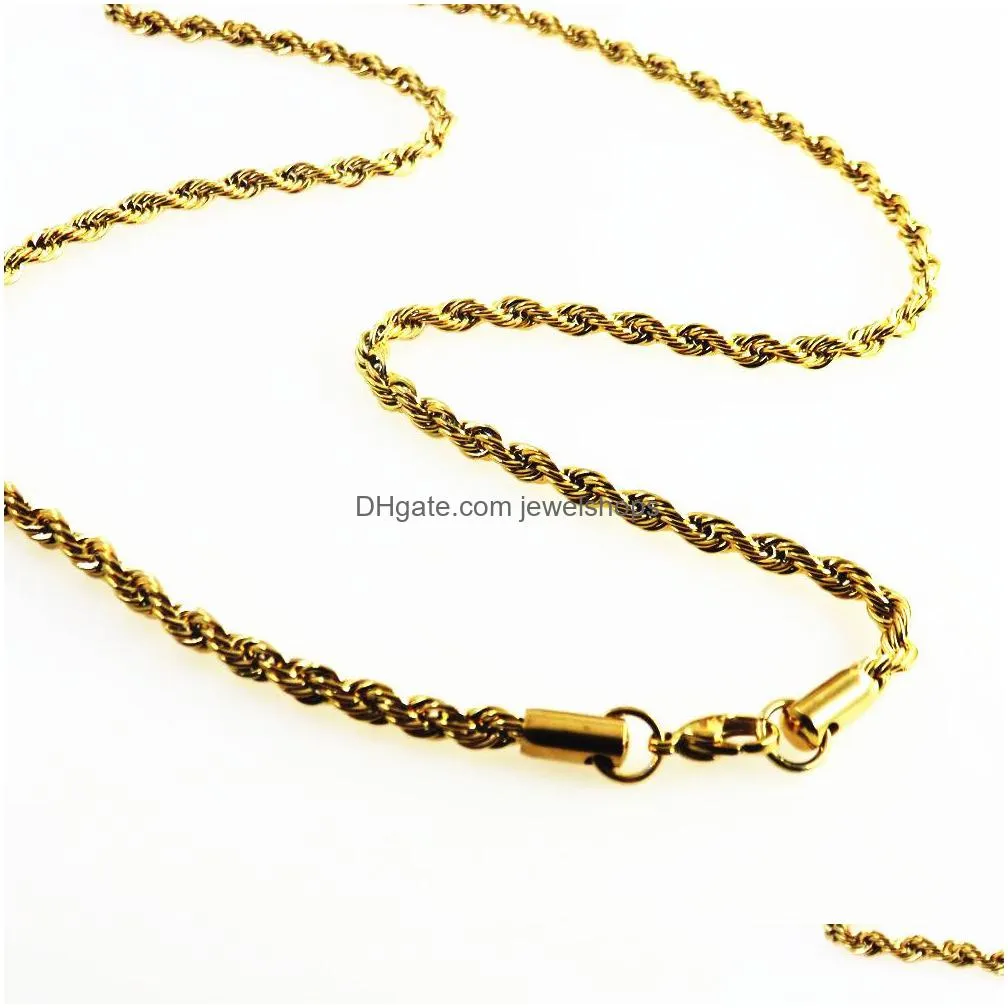 Chains 18K Gold Plated Rope Chain Stainless Steel Necklace For Women Men Golden Fashion Design Twisted Chains Hip Hop Jewelry Gift 2 3 Dh6Yt