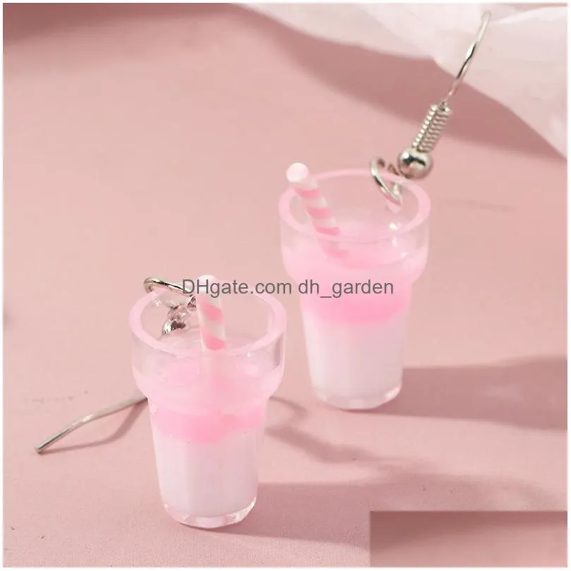 dangle chandelier arrivals 2021 trend cute drop earrings for kids girls milk tea drink jewelry fashion ladies personality bijoux