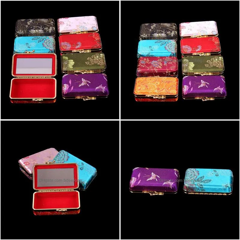 mirrored silk brocade craft box travel jewelry case empty double lipstick storage boxes lip balm tubes packaging containers lz1793