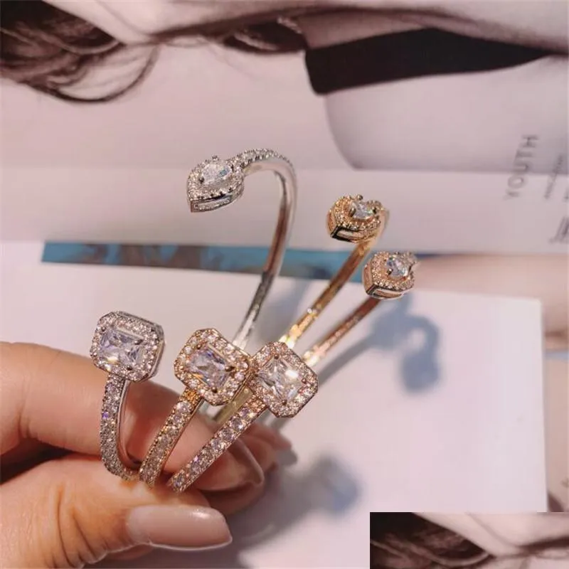 top sell water drop bangle simple fashion jewelry 925 sterling silver rose gold fill white topaz cz diamond party women wedding bracelet open bangles
