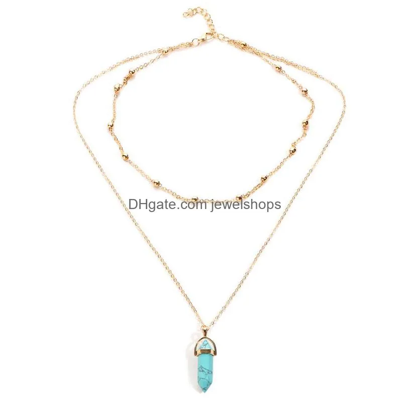 Pendant Necklaces Natural Stones Beads Necklace Women Crystals Quartz Chakra Hexagonal Prism Point Healing Pendant Necklaces Fashion D Dhjam