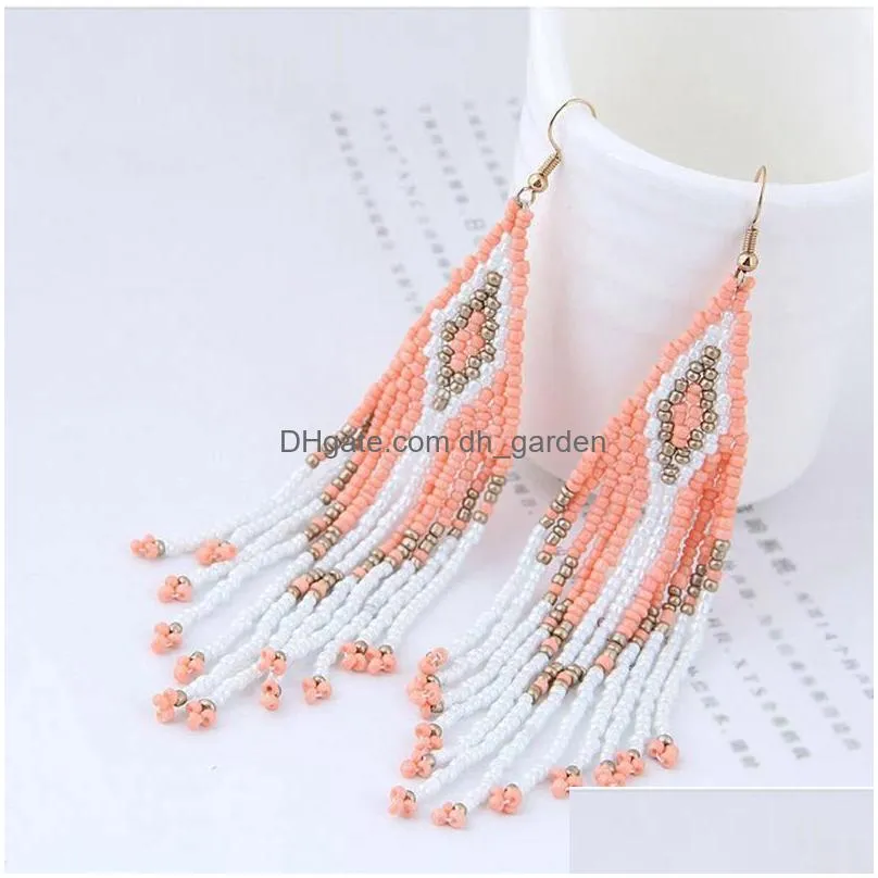 dangle chandelier fashion 2021 beads long earrings for women retro ethnic boho tassel drop earring jewelry accessories