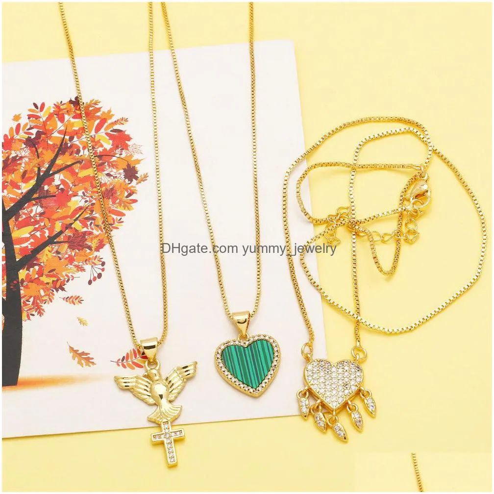 Pendant Necklaces New Arrival Zircon Heart Necklaces For Women Copper Gold Plated Caduceus Necklace Simple Fashion Jewelry Drop Delive Dhuel