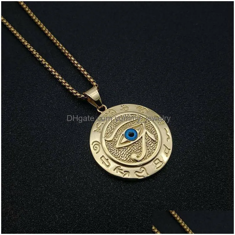 Pendant Necklaces Voleaf Round Gold Plated Protection Eye Of Horus Necklaces For Men Egyptian Jewelry Relius Vne126 Drop Delivery Jewe Dhu1V