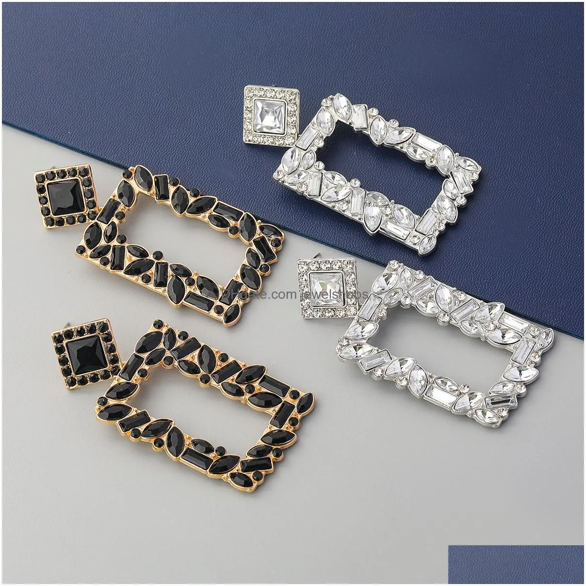 Dangle & Chandelier Geometric Rhinestone Drop Earrings For Women Oversize Rec Dangles Fashion Design Street Party Statement Earring Gi Dhs8T