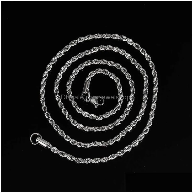 Chains Stainless Steel Rope Chain Necklace 2-5Mm Never Fade Waterproof Choker Necklaces Men Women Twist Hip Hop Jewelry 316L Sier Chai Dhwcm