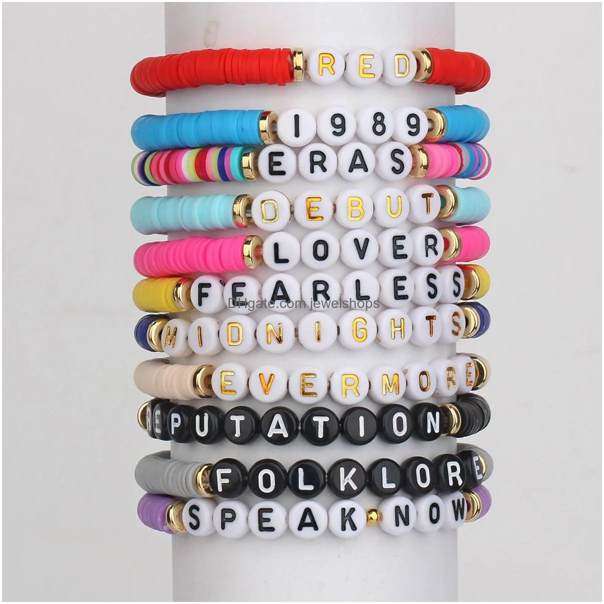 Beaded 11Pcs Taylor Swiftie Friendship Bracelets Set Surfer Heishi Beads Strands Fearless Letter Charm Stackable Soft Clay Boho Wristb Dhdtw