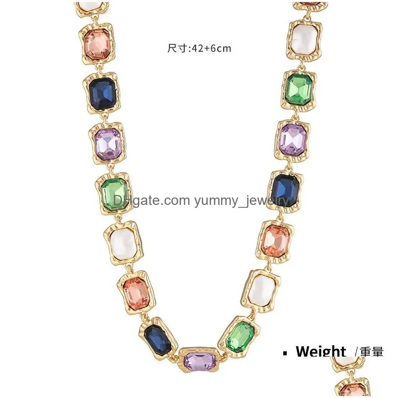 Tennis, Graduated New Retro Style Luxury Glass Colored Diamond Geometric Irregar Exaggerated Wedding Gift Necklace For Drop Delivery J Dhemk