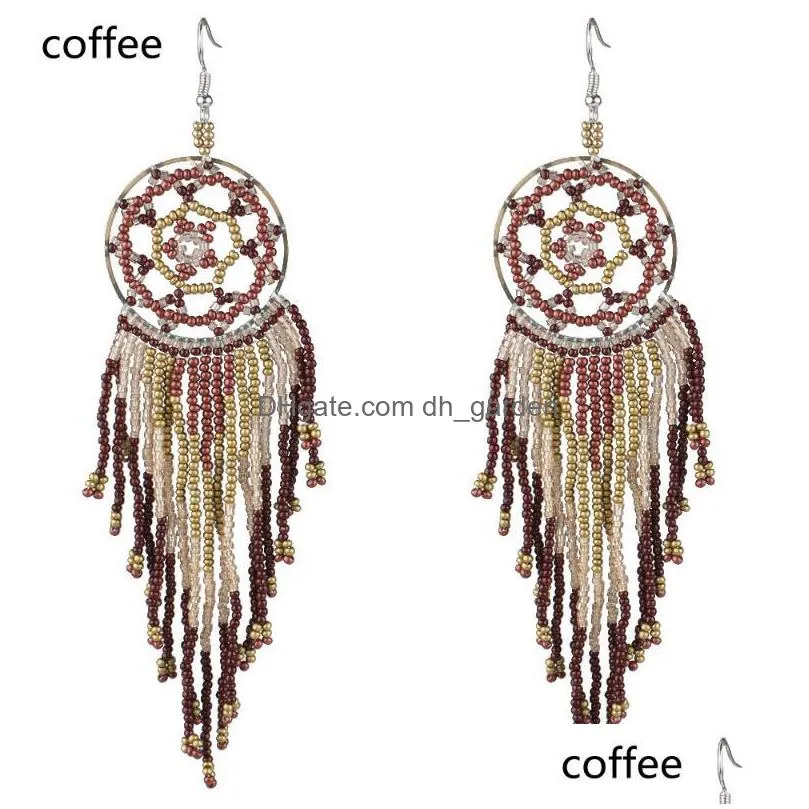 dangle chandelier earrings fashion long pendant round tassel colored rice beads weave