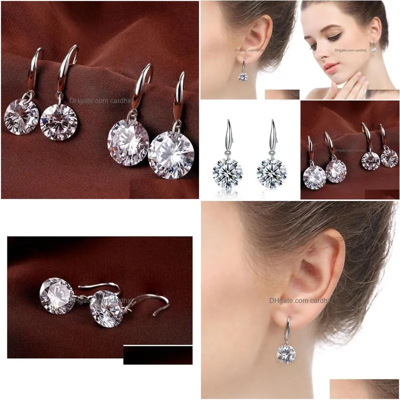 Charm Jln 925 Sterling Sier Dangle Earring Hook Round Aaa Cubic Zircon Simple Elegant Jewelry For Drop Delivery Jewelry Earrings Dhqew