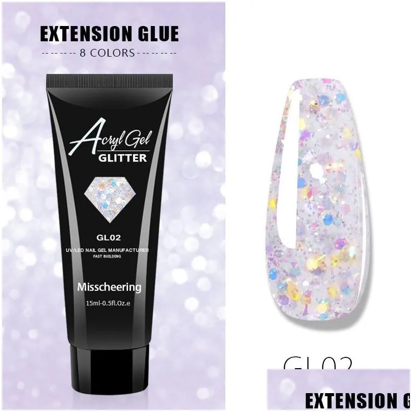 Nail Gel Glitter Nail Extenion Gel 15Ml Acrylic Hard Crystal Glue Polish Builder Tips Enhancement Quick Extension Manicure Drop Delive Dhgri